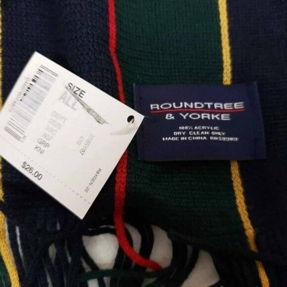 Roundtree & Yorke New Mens Striped Scarf Navy Green
